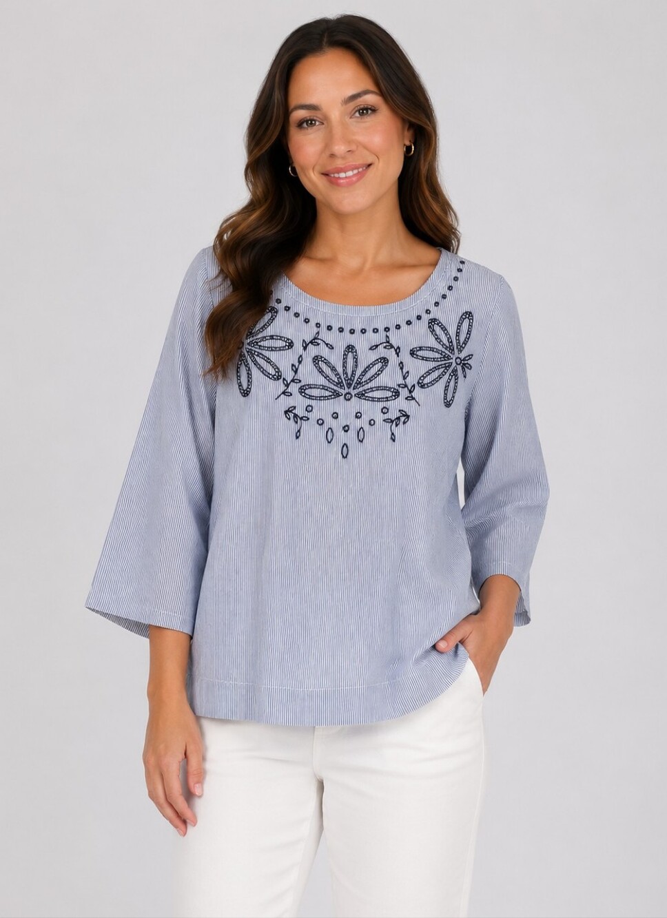Talbors Striped Embroidered Scoop Neck Women’s Top. Size XLP